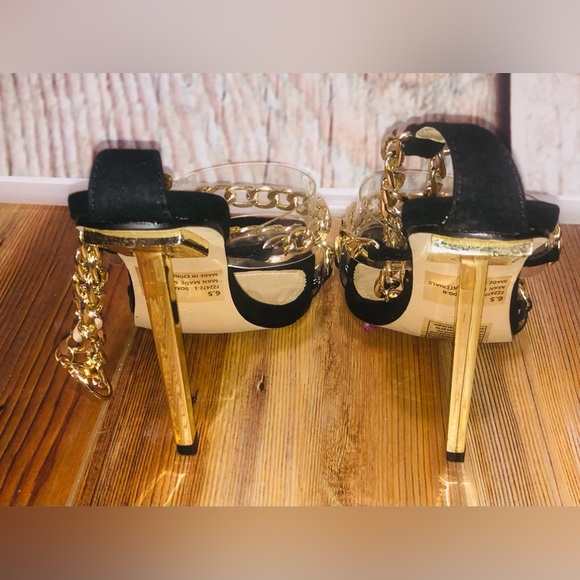 FASHION NOVA Los Ángeles Date Night Heels Size 6.5 Women’s Gold Chain. - Picture 3 of 10